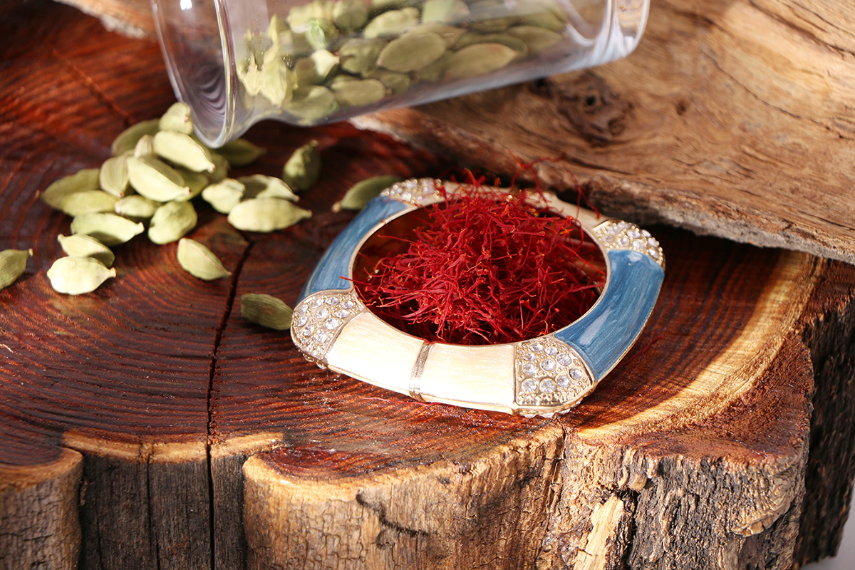 Saffron threads in a bowl.